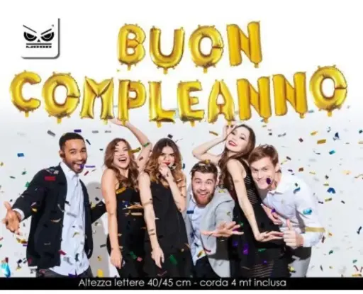 SCRITTA BUON COMPLEANNO CON PALLONCINI ORO