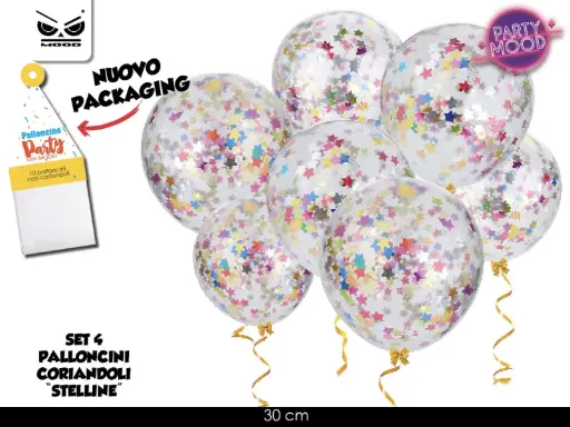 SET 4 PALLONCINI CON CORIANDOLI FORMA STELLE